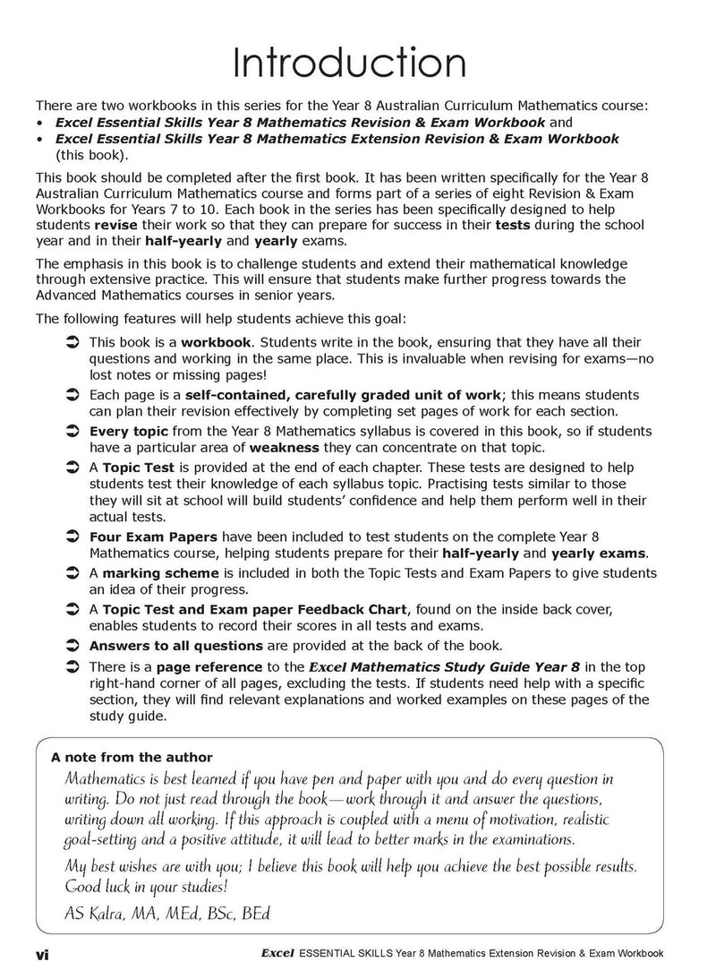 Fourth sample inside page from Excel Essential Skills Mathematics Extension Revision and Exam Workbook Year 8, showing printed maths content from the workbook