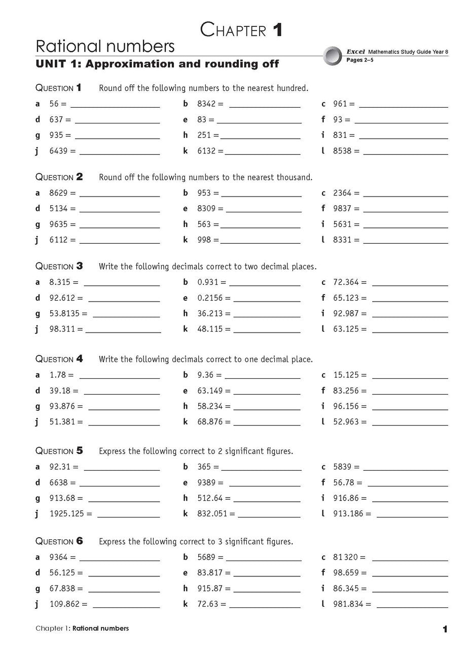Fifth sample inside page from Excel Essential Skills Mathematics Extension Revision and Exam Workbook Year 8, showing printed maths content from the workbook