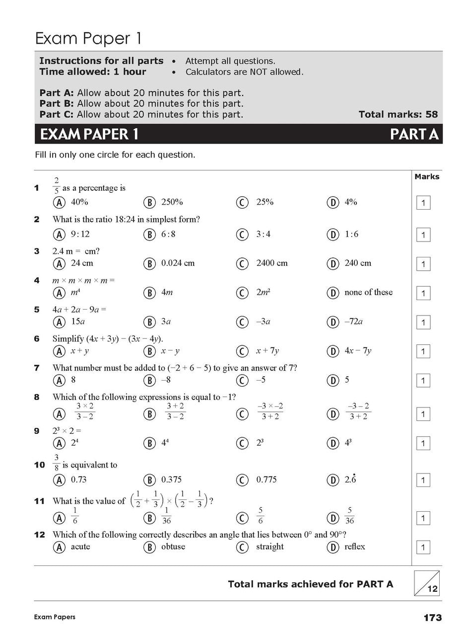 Sample interior page from the Excel Essential Skills Mathematics Revision and Exam Workbook Year 7 as shown in the publisher preview