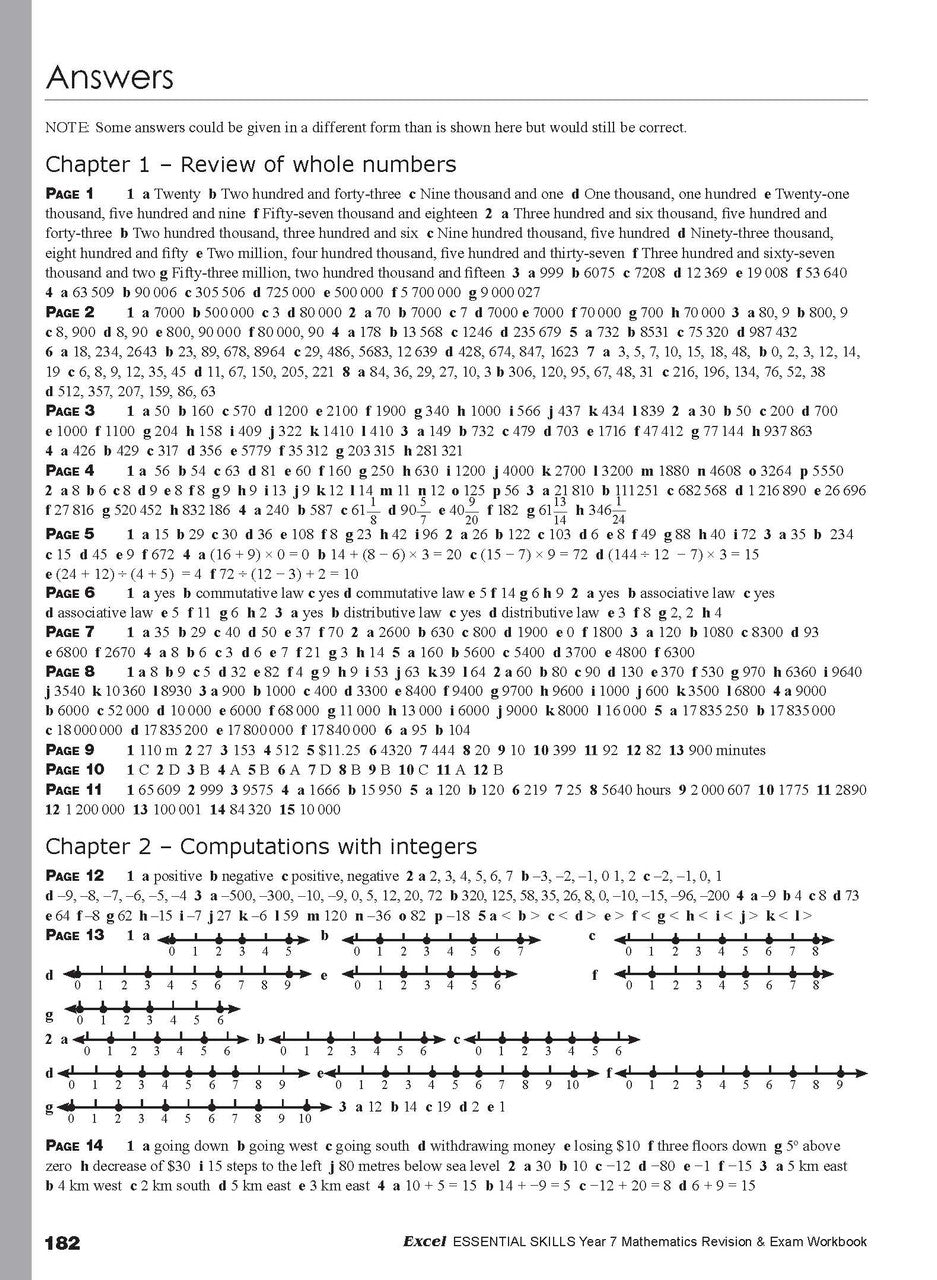 Sample interior page from the Excel Essential Skills Mathematics Revision and Exam Workbook Year 7 as shown in the publisher preview