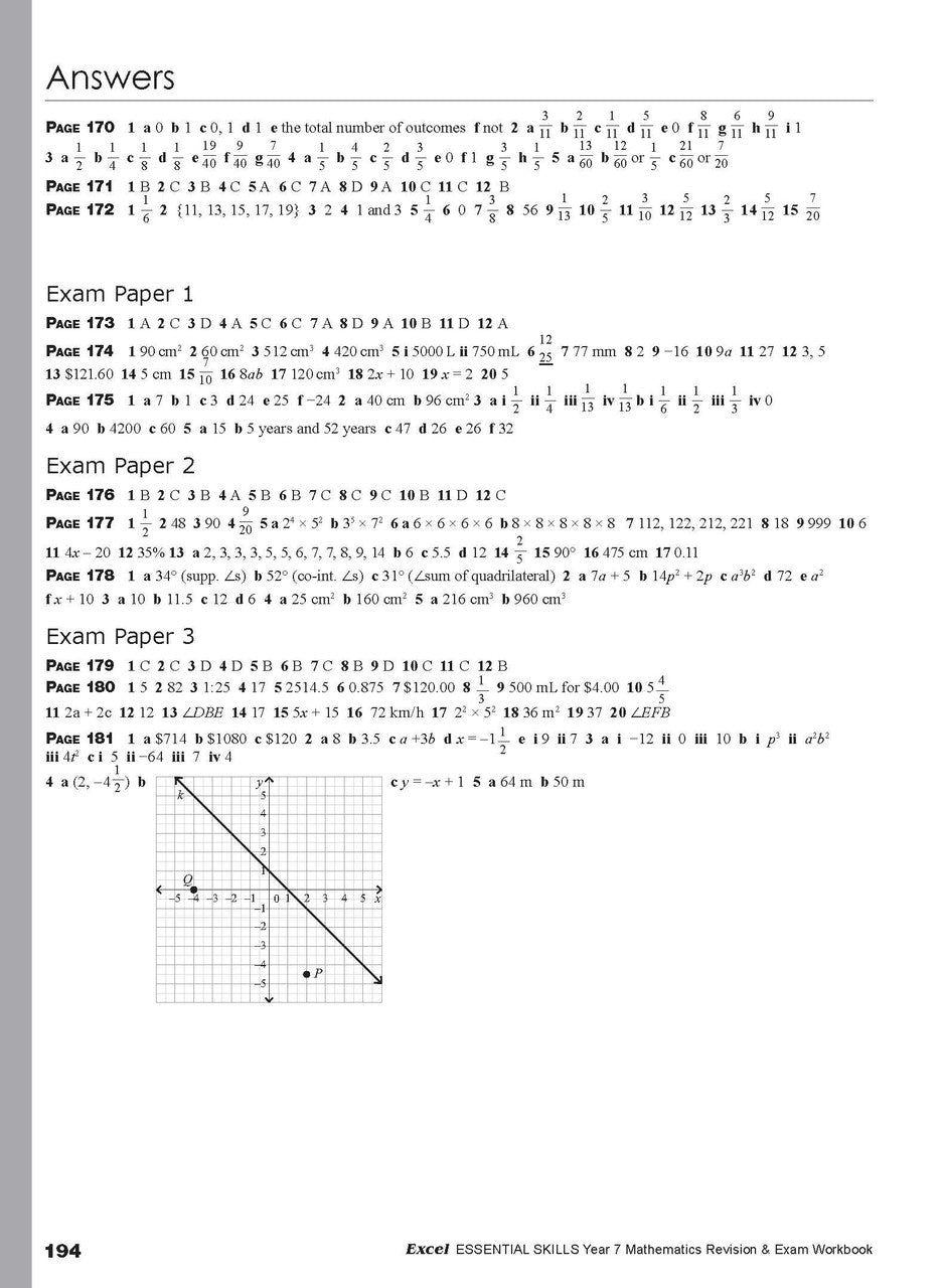 Sample interior page from the Excel Essential Skills Mathematics Revision and Exam Workbook Year 7 as shown in the publisher preview
