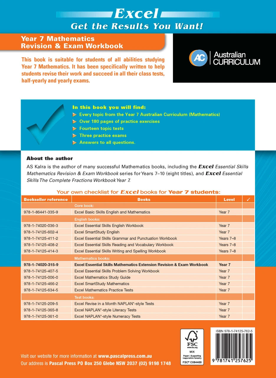 Sample interior page from the Excel Essential Skills Mathematics Revision and Exam Workbook Year 7 as shown in the publisher preview