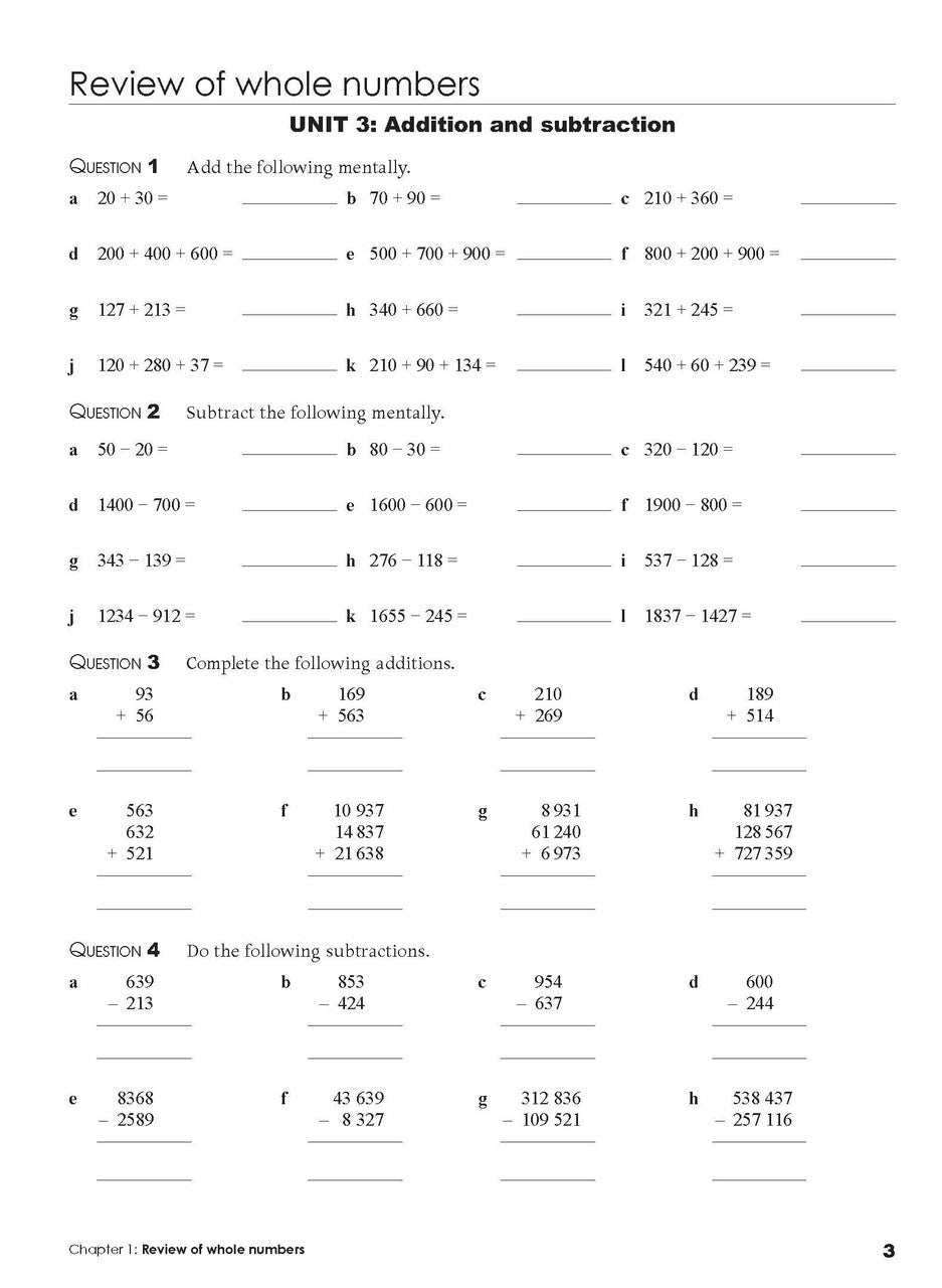 Sample interior page from the Excel Essential Skills Mathematics Revision and Exam Workbook Year 7 as shown in the publisher preview