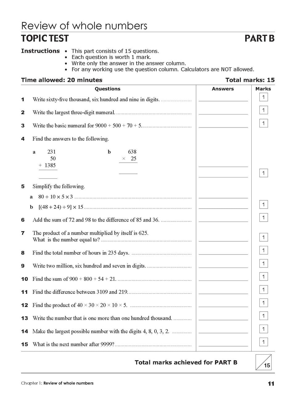 Sample interior page from the Excel Essential Skills Mathematics Revision and Exam Workbook Year 7 as shown in the publisher preview