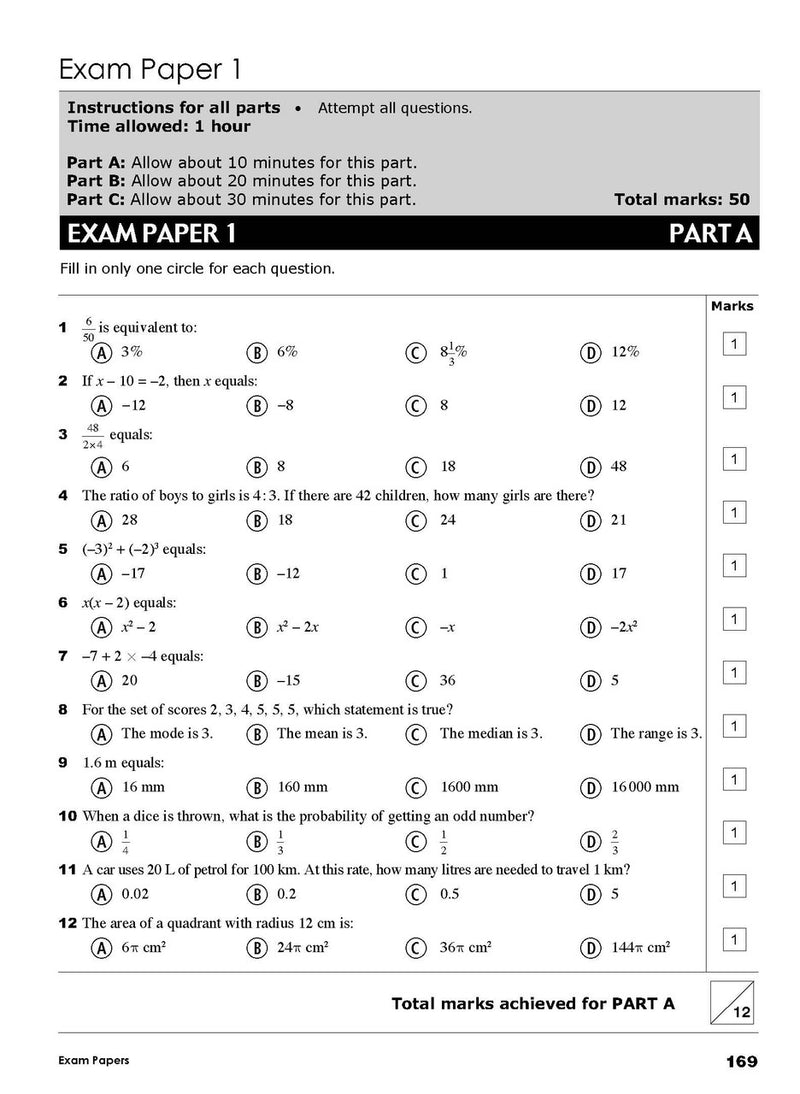 Tenth sample inside page from Excel Essential Skills Mathematics Revision and Exam Workbook Year 8, showing printed maths content from the workbook