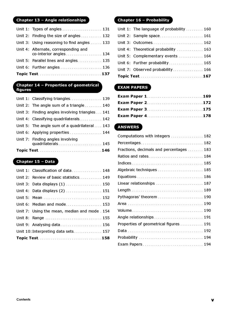 Third sample inside page from Excel Essential Skills Mathematics Revision and Exam Workbook Year 8, showing printed maths content from the workbook