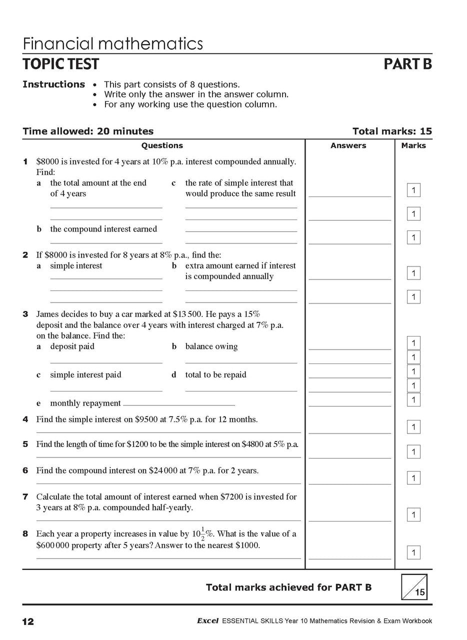 Ninth sample inside page from Excel Essential Skills Mathematics Revision and Exam Workbook Year 10, showing printed maths content from the workbook