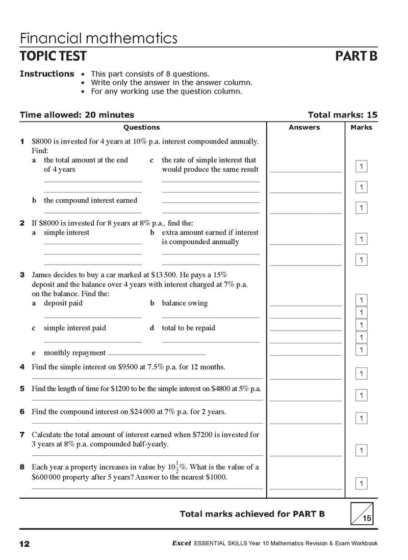 Ninth sample inside page from Excel Essential Skills Mathematics Revision and Exam Workbook Year 10, showing printed maths content from the workbook