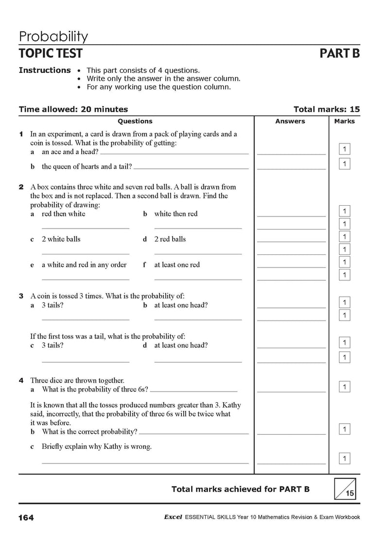 Eleventh sample inside page from Excel Essential Skills Mathematics Revision and Exam Workbook Year 10, showing printed maths content from the workbook