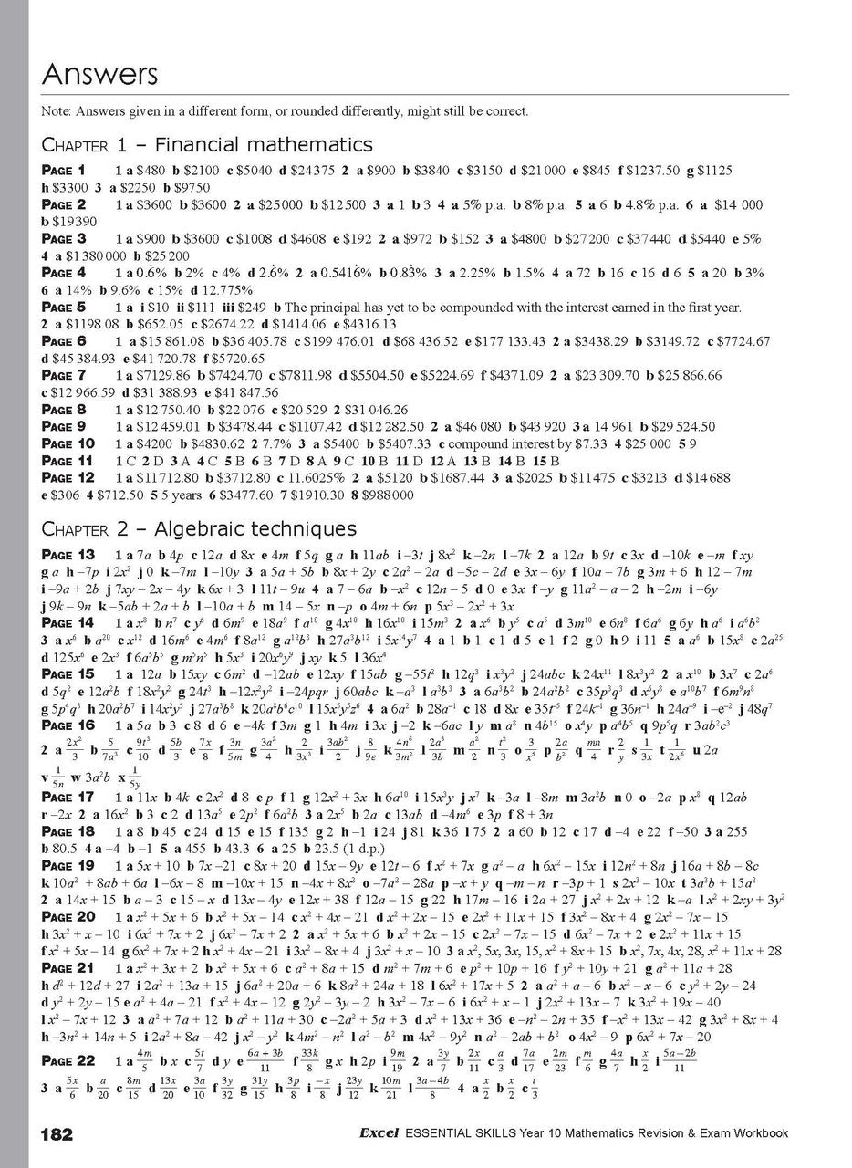 Twelfth sample inside page from Excel Essential Skills Mathematics Revision and Exam Workbook Year 10, showing printed maths content from the workbook