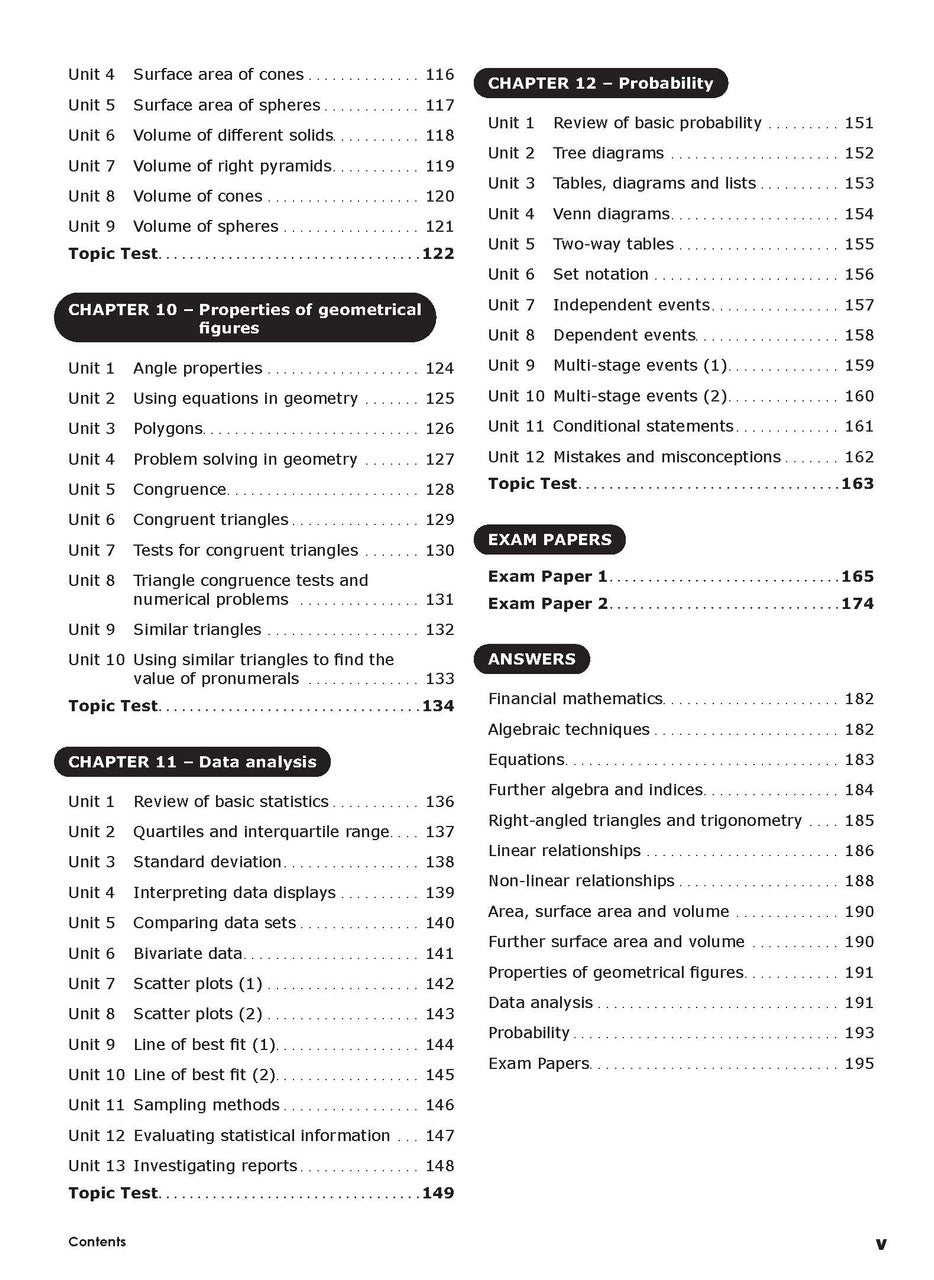 Third sample inside page from Excel Essential Skills Mathematics Revision and Exam Workbook Year 10, showing printed maths content from the workbook
