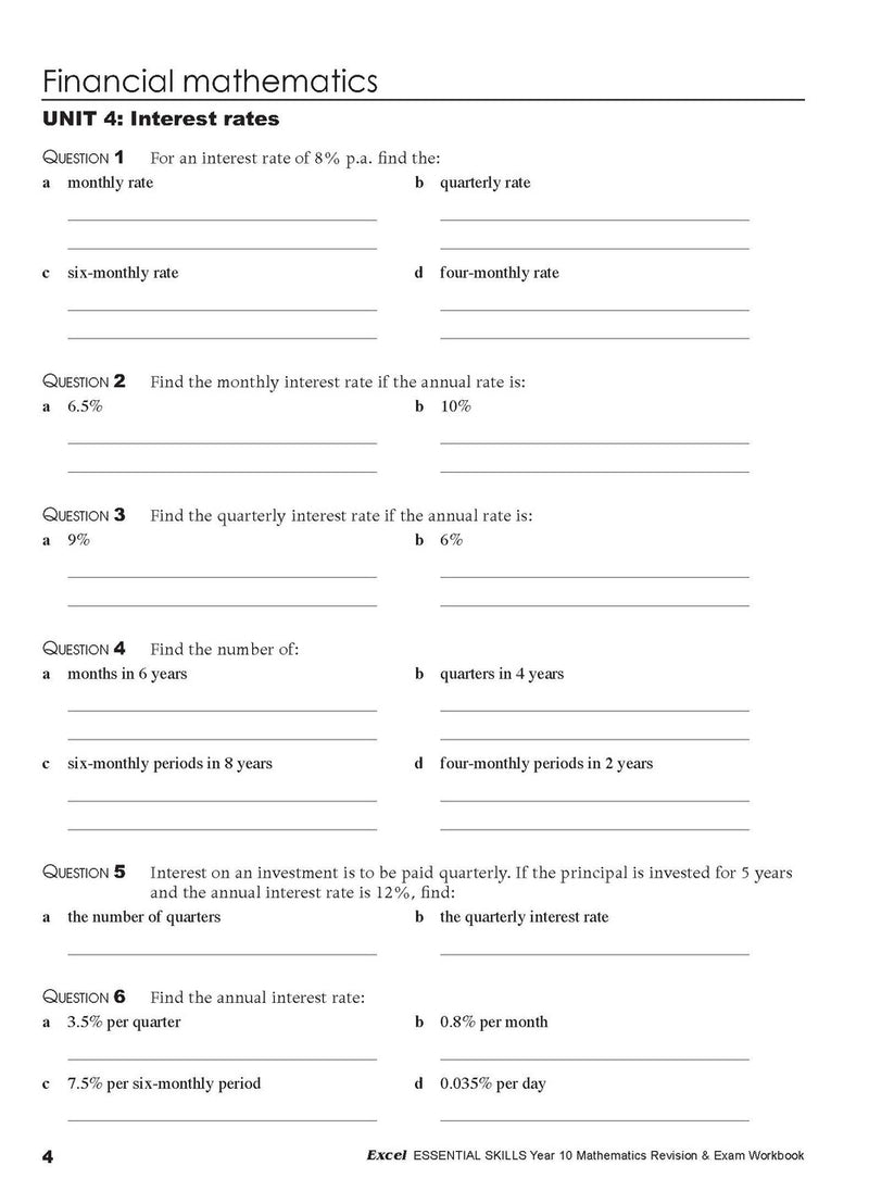 Seventh sample inside page from Excel Essential Skills Mathematics Revision and Exam Workbook Year 10, showing printed maths content from the workbook