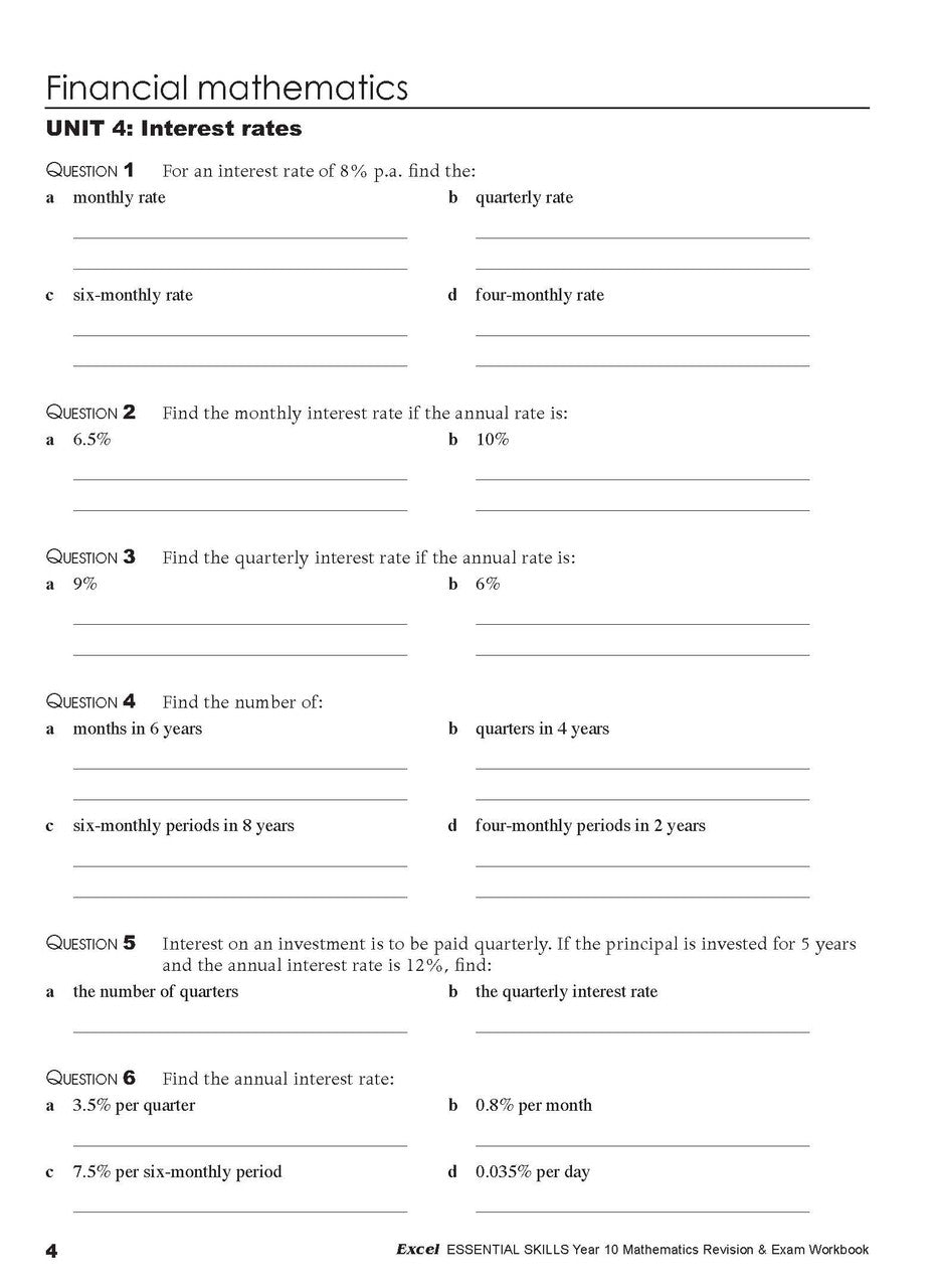 Seventh sample inside page from Excel Essential Skills Mathematics Revision and Exam Workbook Year 10, showing printed maths content from the workbook