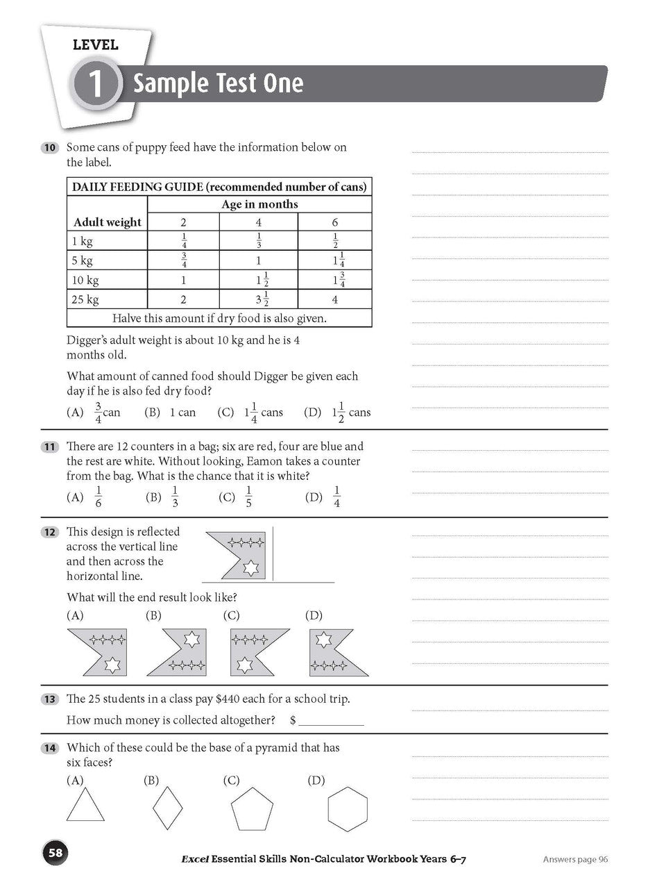 Twelfth sample inside page from Excel Essential Skills Non-Calculator Workbook Years 6-7, showing printed maths content from the workbook