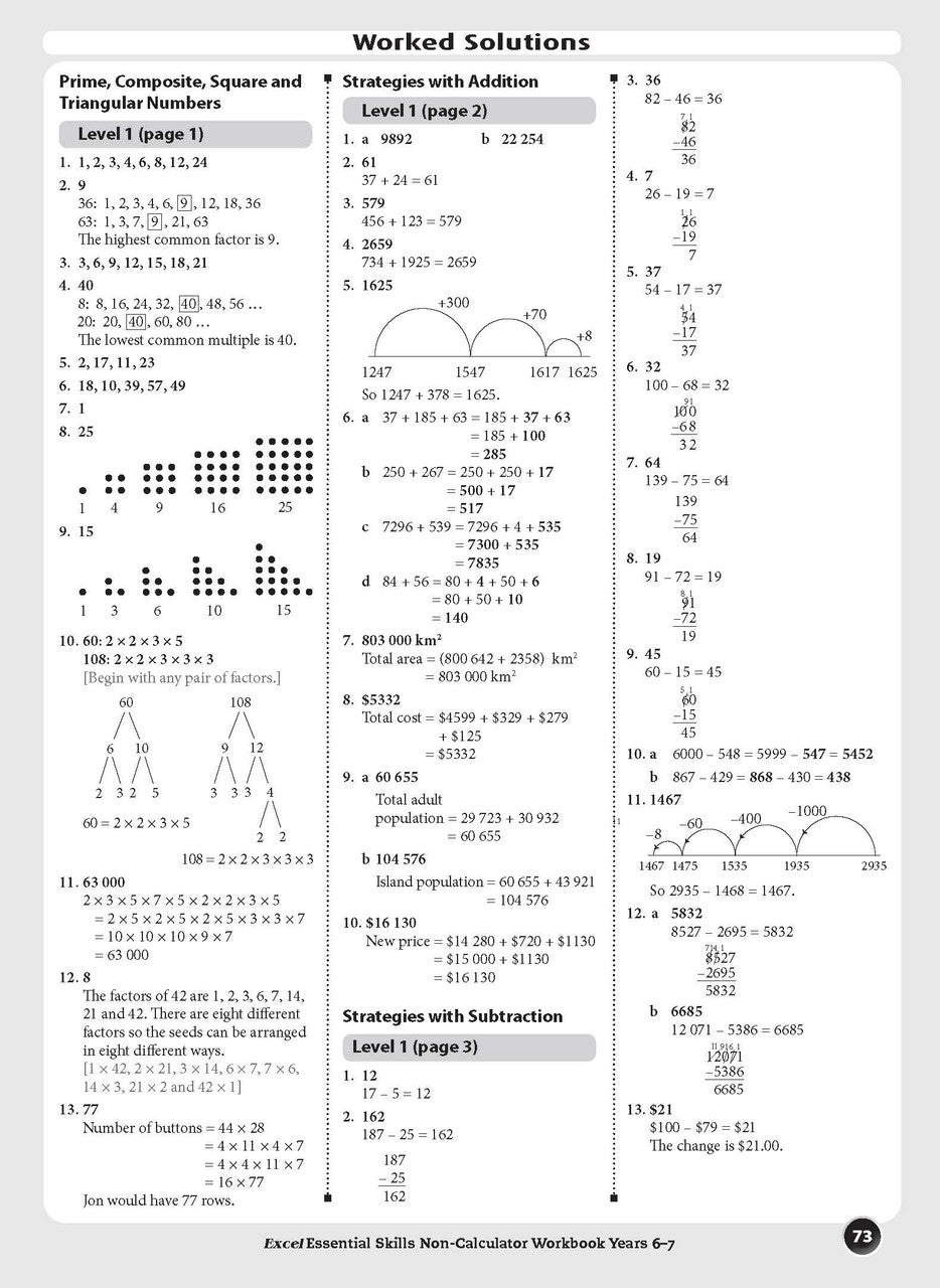 Fourteenth sample inside page from Excel Essential Skills Non-Calculator Workbook Years 6-7, showing printed maths content from the workbook