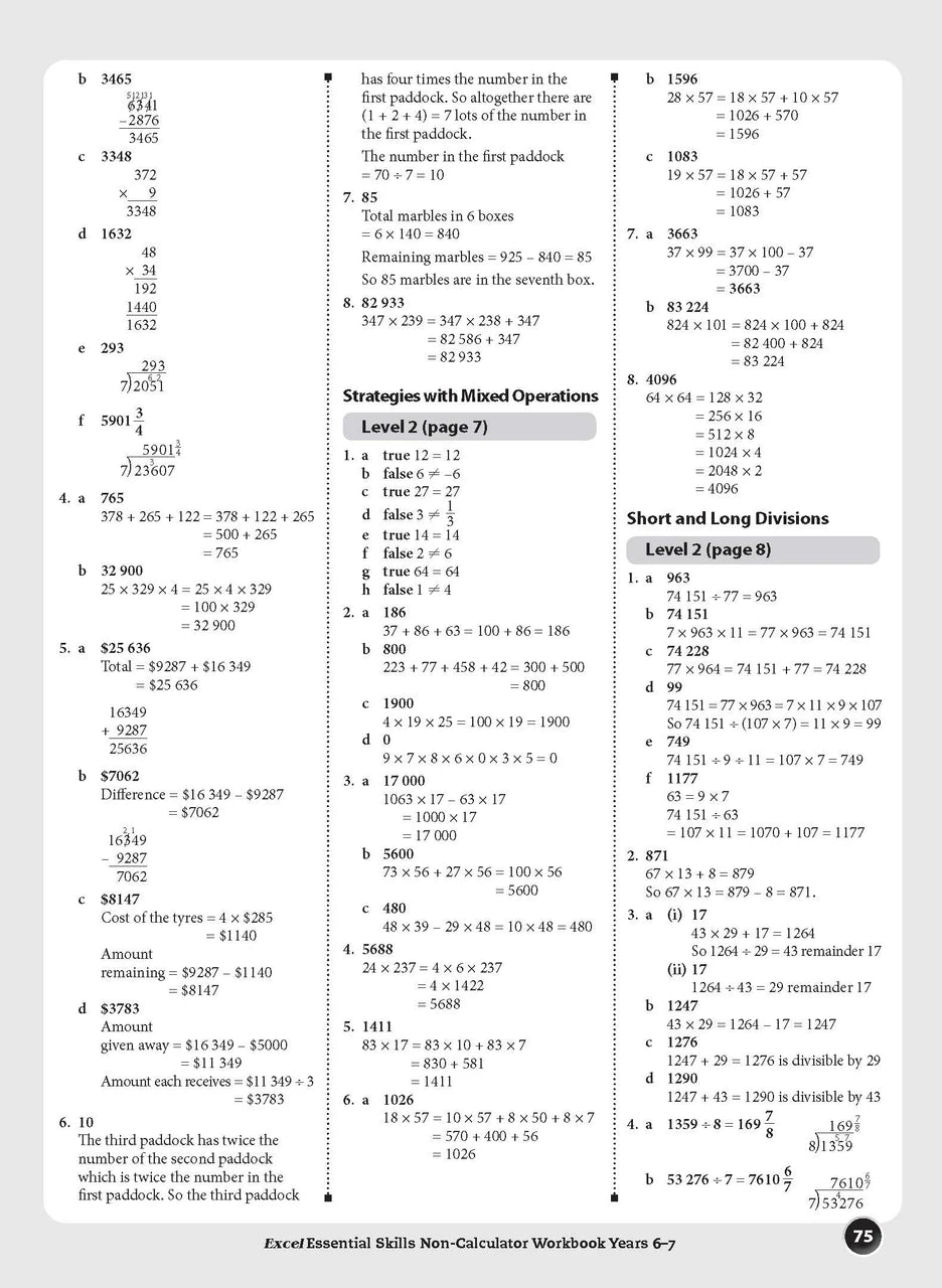 Fifteenth sample inside page from Excel Essential Skills Non-Calculator Workbook Years 6-7, showing printed maths content from the workbook
