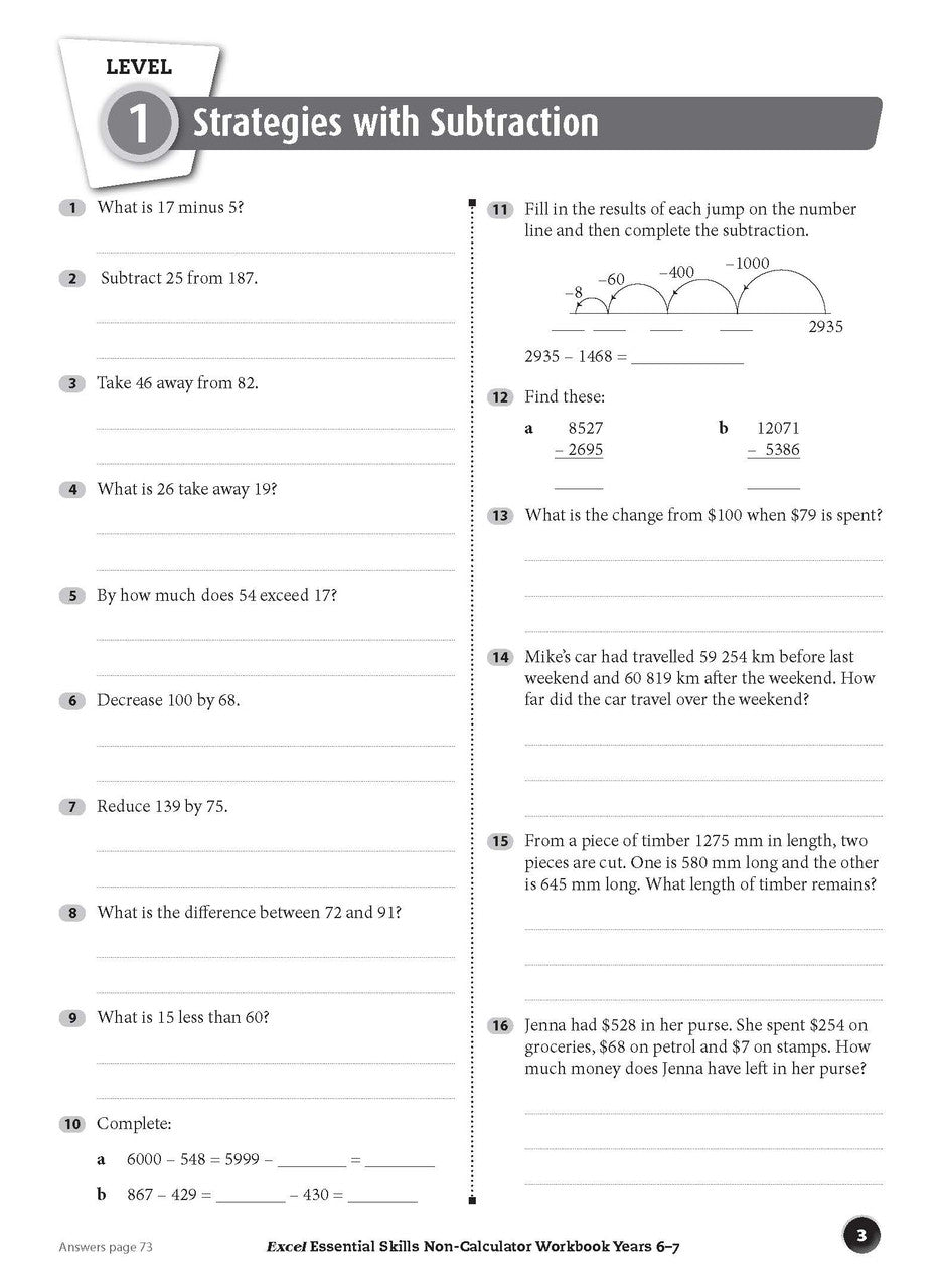 Fifth sample inside page from Excel Essential Skills Non-Calculator Workbook Years 6-7, showing printed maths content from the workbook