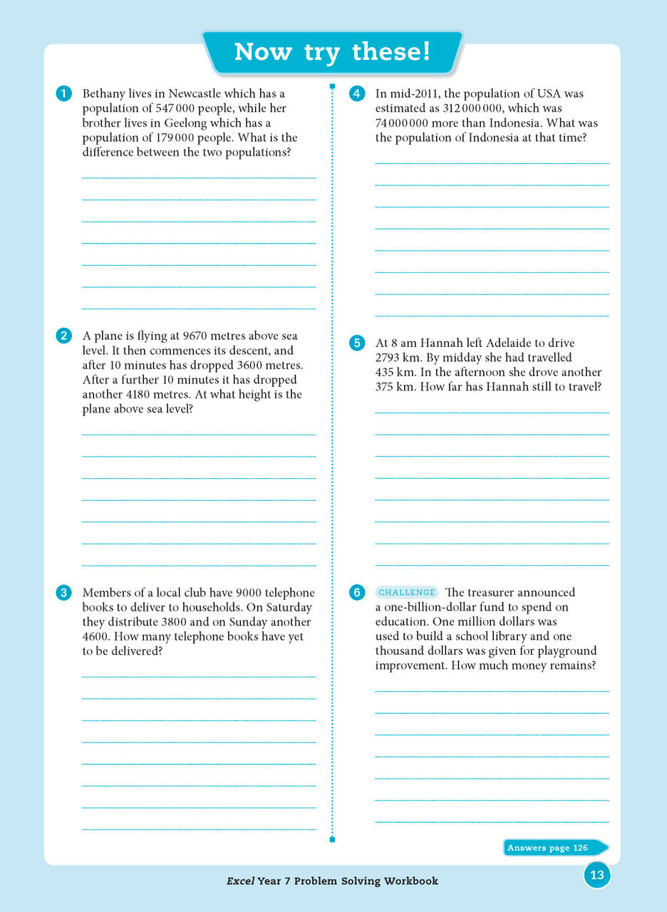 Eleventh sample inside page from Excel Essential Skills Problem Solving Workbook Year 7, showing printed maths content from the workbook