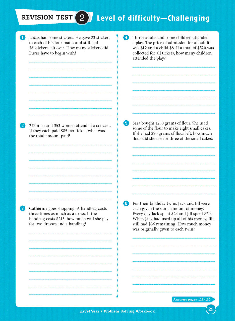 Thirteenth sample inside page from Excel Essential Skills Problem Solving Workbook Year 7, showing printed maths content from the workbook