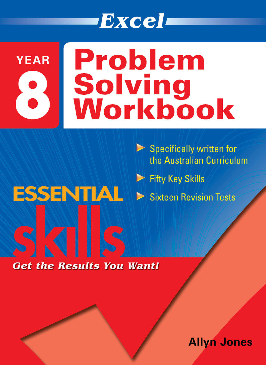Front cover of the Excel Essential Skills Problem Solving Workbook Year 8 from Pascal Press, shown as the main product image