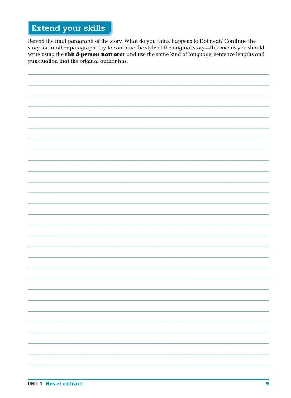 Sample interior page from the Excel Essential Skills Reading and Vocabulary Workbook Years 7-8 as shown in the publisher preview