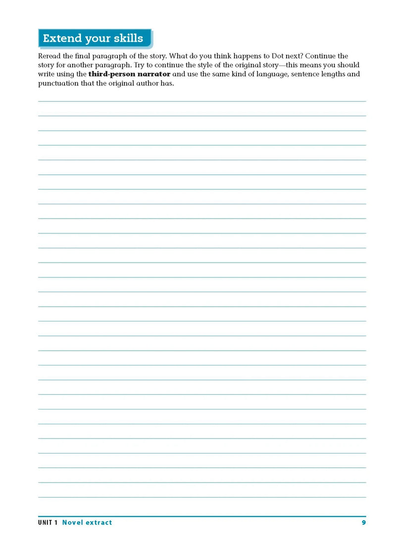 Sample interior page from the Excel Essential Skills Reading and Vocabulary Workbook Years 7-8 as shown in the publisher preview