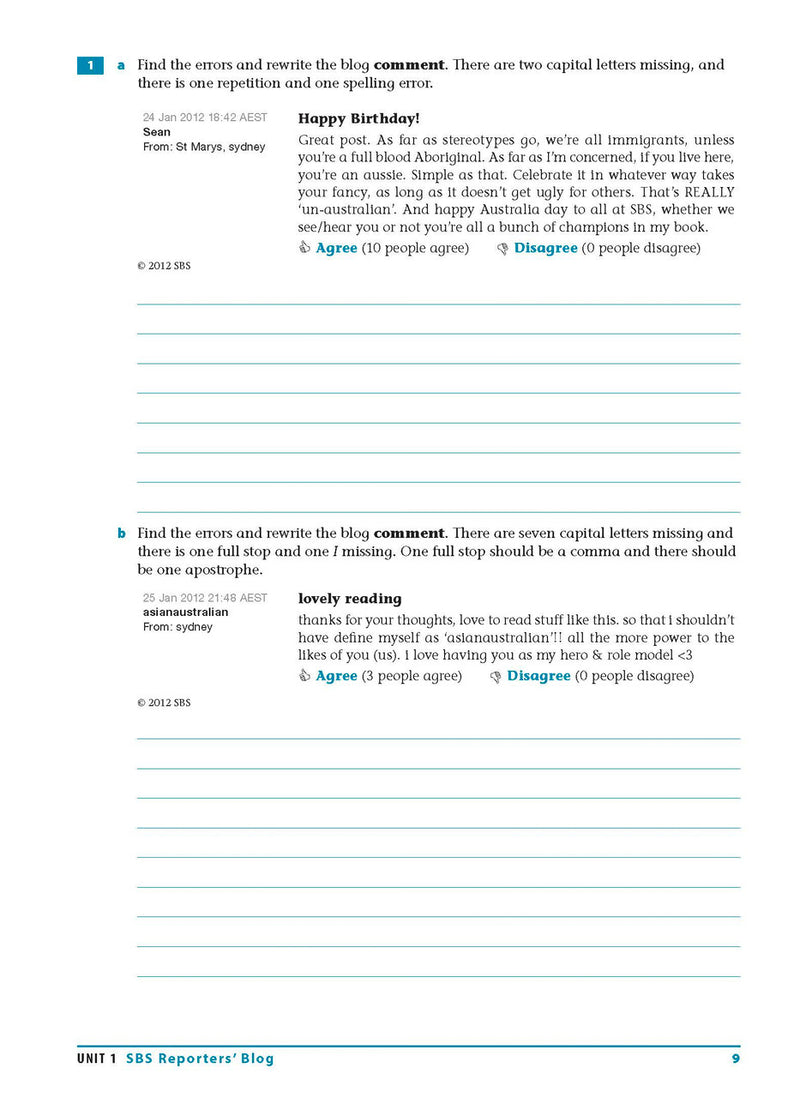 Sample interior page from the Excel Essential Skills Reading and Vocabulary Workbook Years 9-10 as shown in the publisher preview