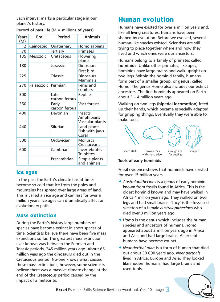 Sample interior page from the Excel Essential Skills Science Revision Workbook Year 10 as shown in the Pascal Press gallery