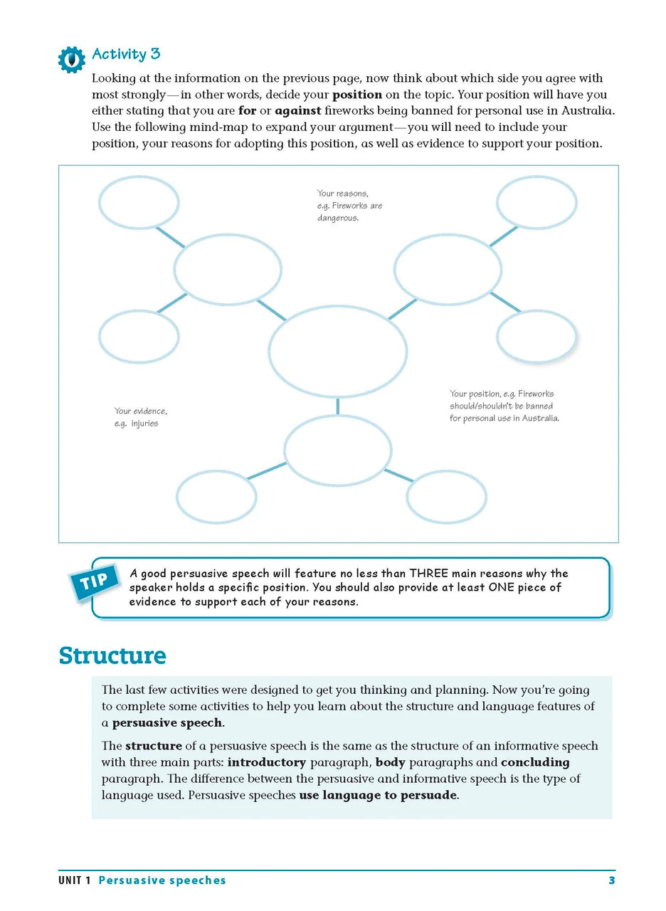 Sample interior page from the Excel Essential Skills Writing and Spelling Workbook Years 7-8 as shown in the publisher preview