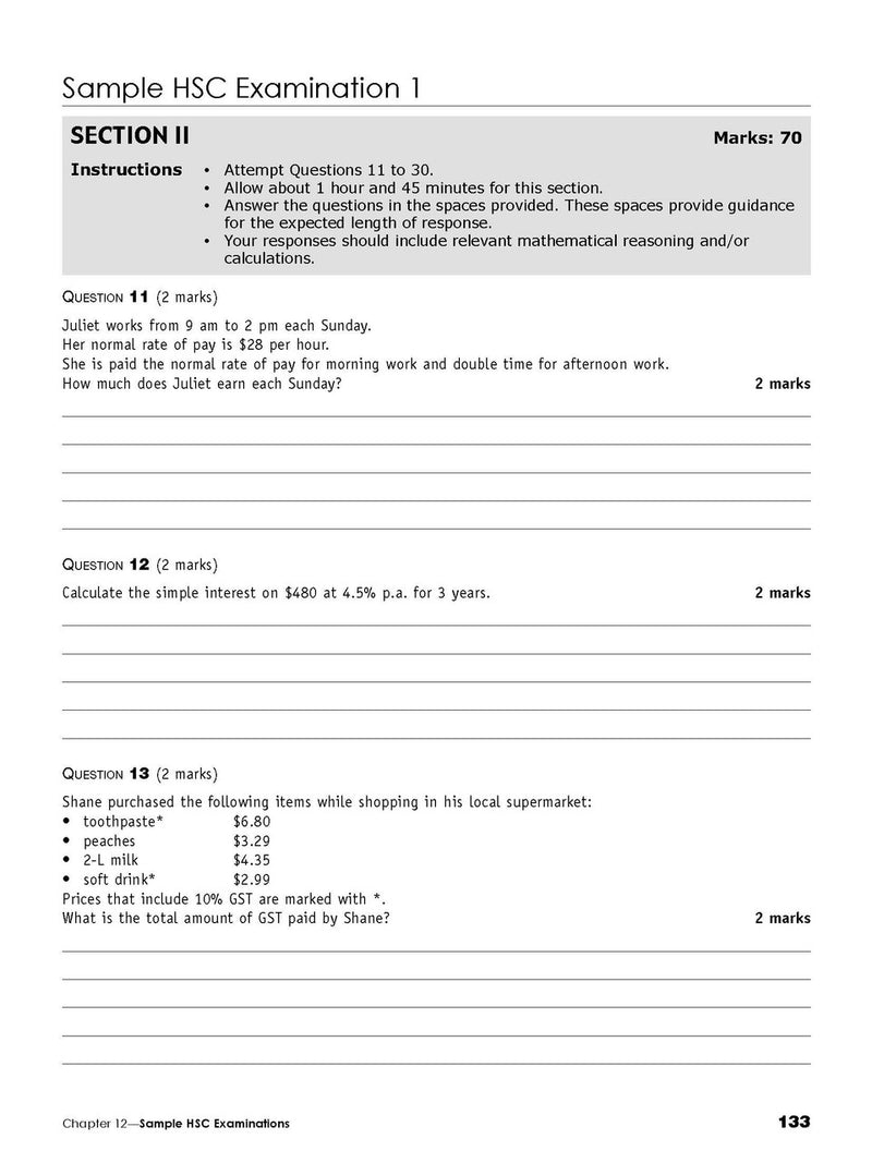 Sample interior page from the Excel Essential Skills Year 12 Mathematics Standard 1 Revision and Exam Workbook as shown in the Pascal Press product gallery