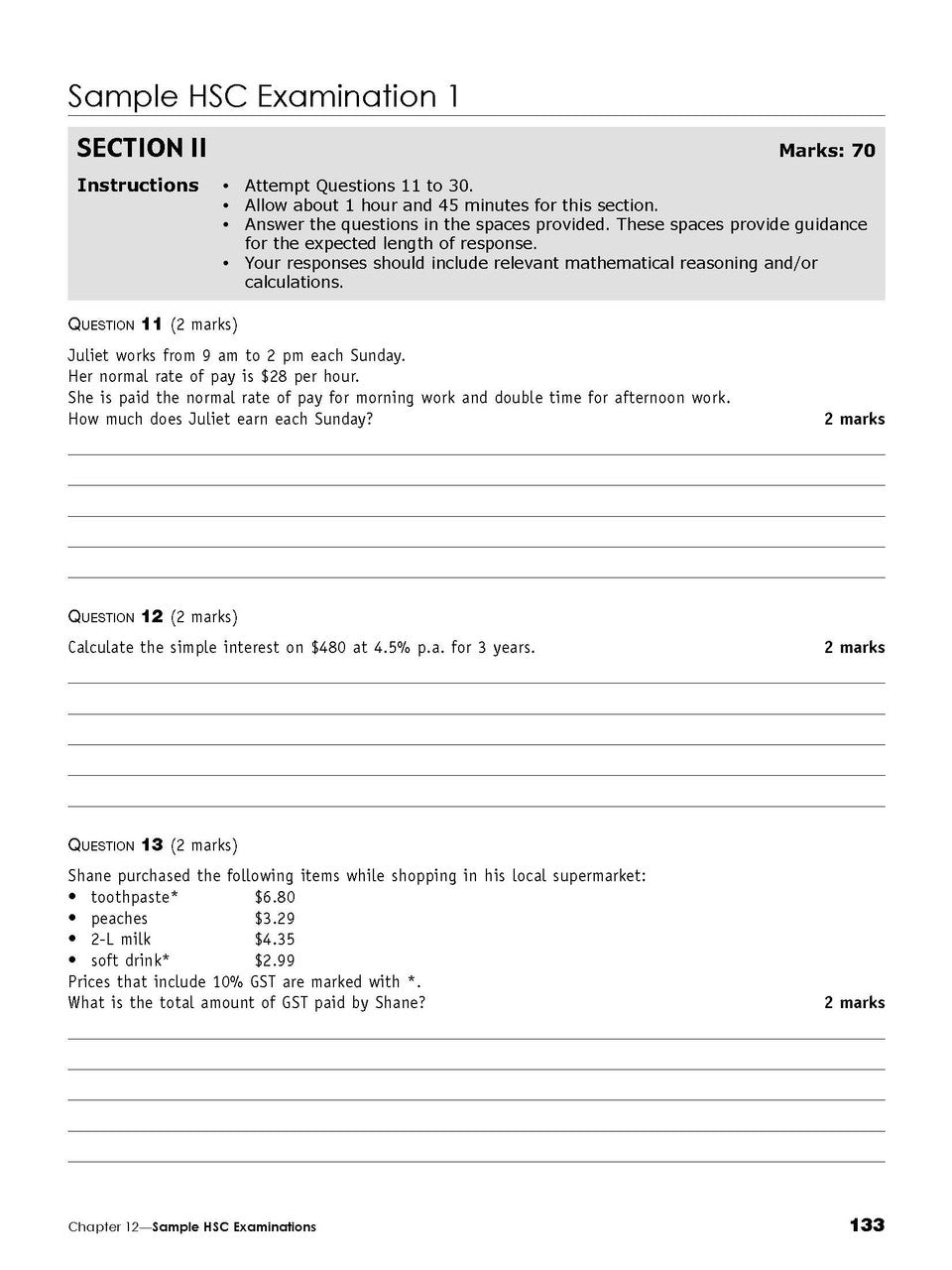Sample interior page from the Excel Essential Skills Year 12 Mathematics Standard 1 Revision and Exam Workbook as shown in the Pascal Press product gallery