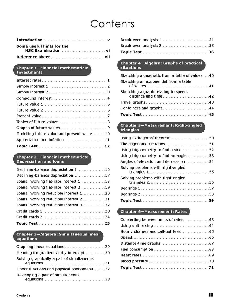 Sample interior page from the Excel Essential Skills Year 12 Mathematics Standard 1 Revision and Exam Workbook as shown in the Pascal Press product gallery
