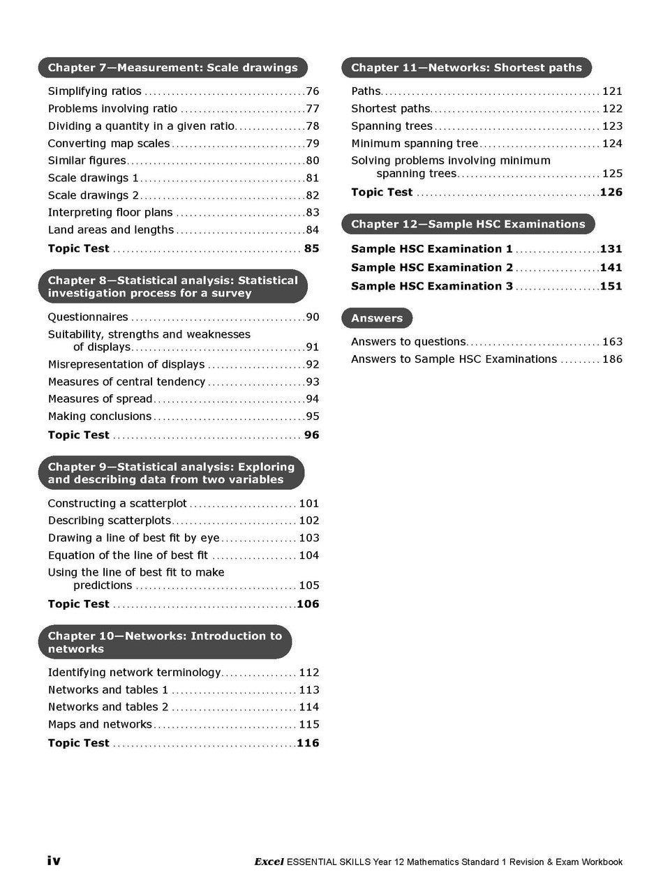 Sample interior page from the Excel Essential Skills Year 12 Mathematics Standard 1 Revision and Exam Workbook as shown in the Pascal Press product gallery