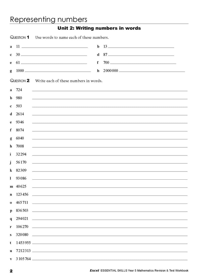 Sample interior page from the Excel Essential Skills Year 5 Mathematics Revision and Test Workbook workbook, the fifth image in the publisher gallery