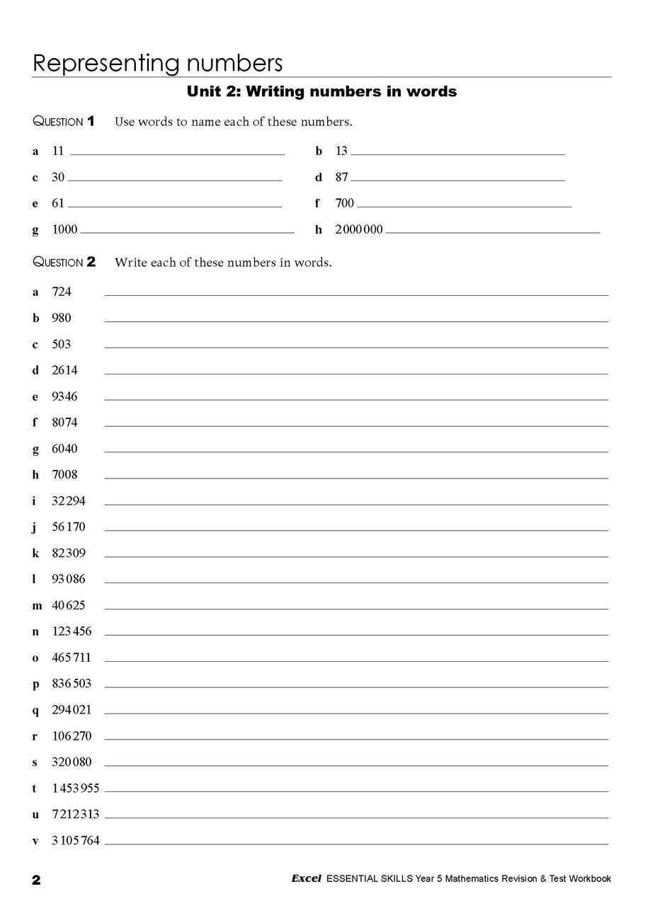 Sample interior page from the Excel Essential Skills Year 5 Mathematics Revision and Test Workbook workbook, the fifth image in the publisher gallery