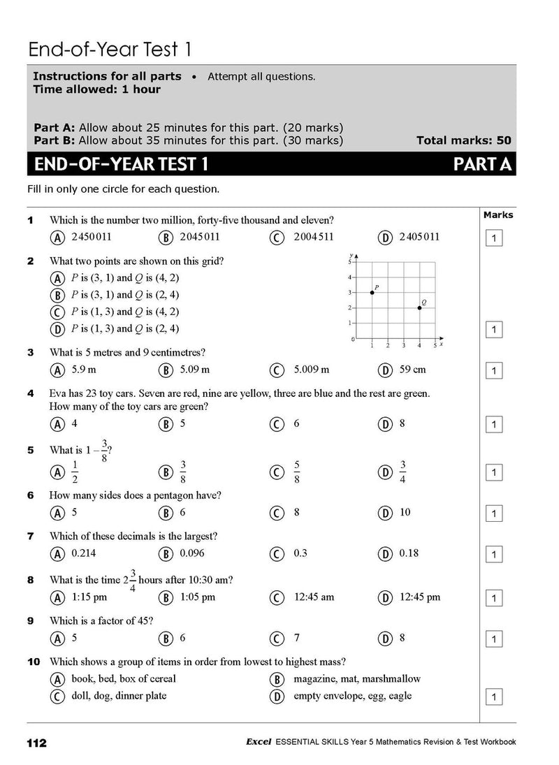 Sample interior page from the Excel Essential Skills Year 5 Mathematics Revision and Test Workbook workbook, the eighth image in the publisher gallery