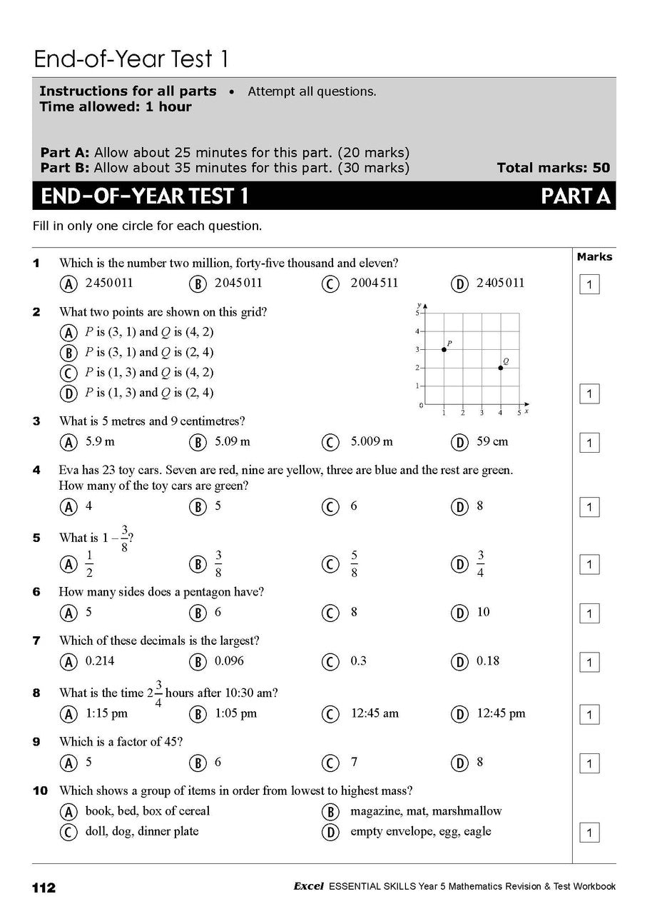 Sample interior page from the Excel Essential Skills Year 5 Mathematics Revision and Test Workbook workbook, the eighth image in the publisher gallery