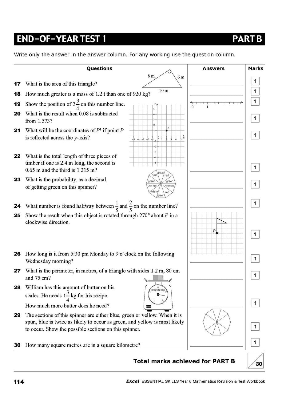 Sample interior page from the Excel Essential Skills Year 6 Mathematics Revision and Test Workbook workbook, the eleventh image in the publisher gallery