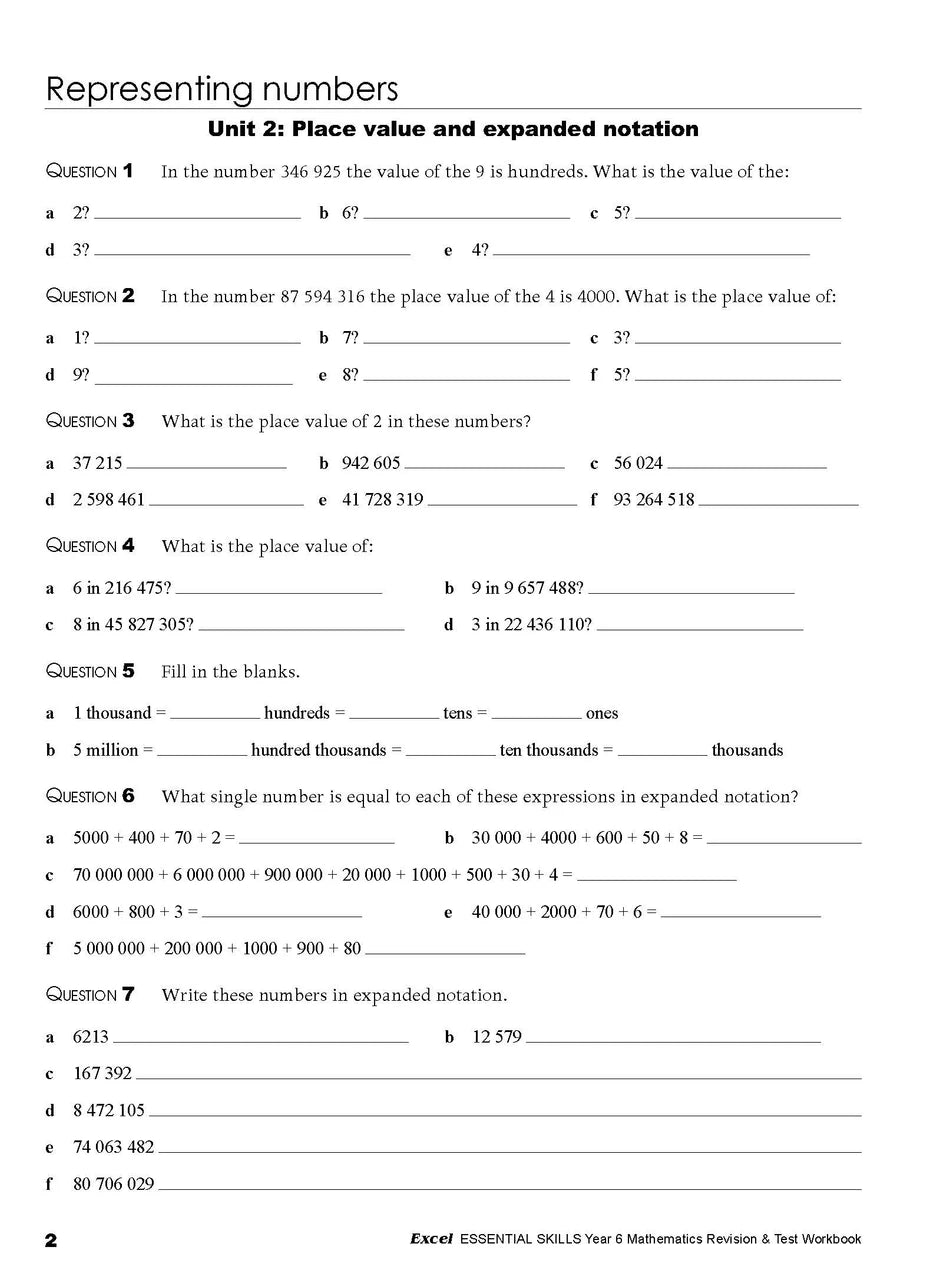 Sample interior page from the Excel Essential Skills Year 6 Mathematics Revision and Test Workbook workbook, the fifth image in the publisher gallery