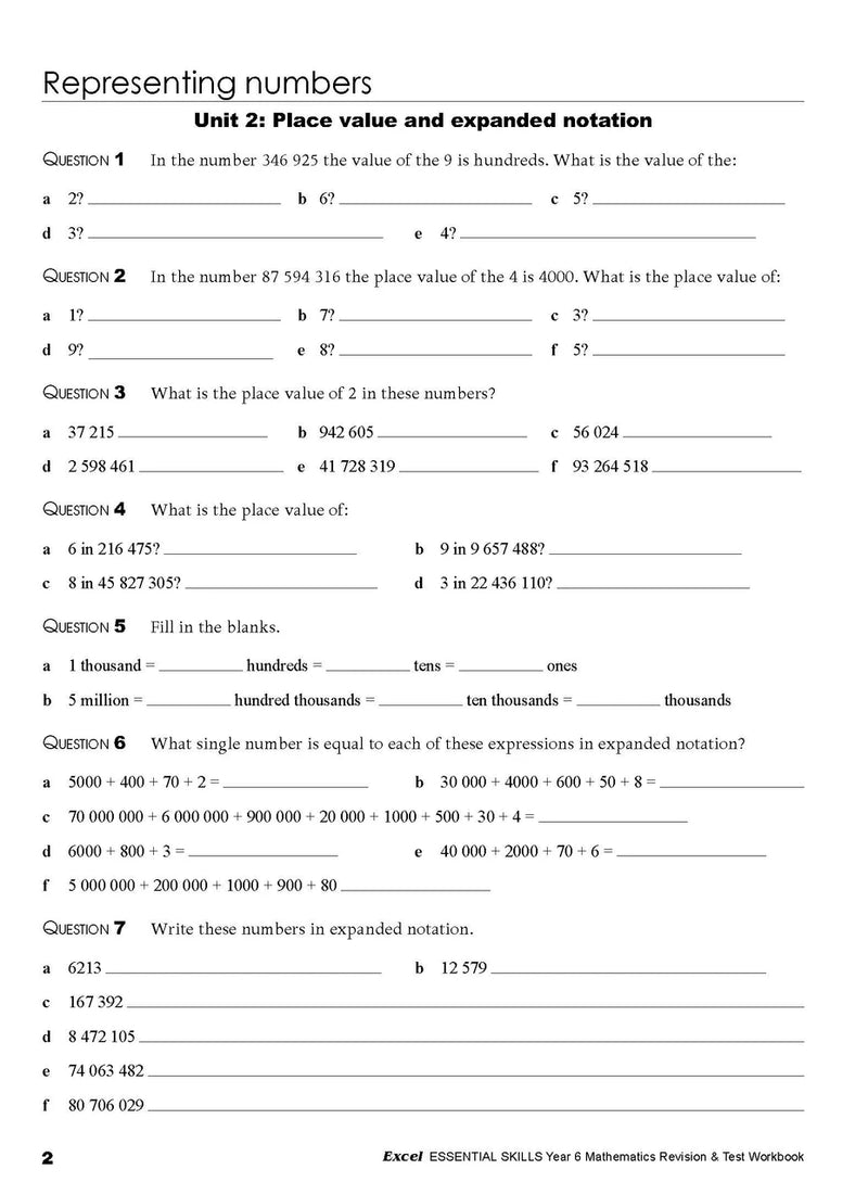 Sample interior page from the Excel Essential Skills Year 6 Mathematics Revision and Test Workbook workbook, the fifth image in the publisher gallery
