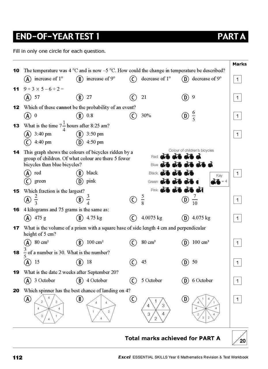 Sample interior page from the Excel Essential Skills Year 6 Mathematics Revision and Test Workbook workbook, the ninth image in the publisher gallery