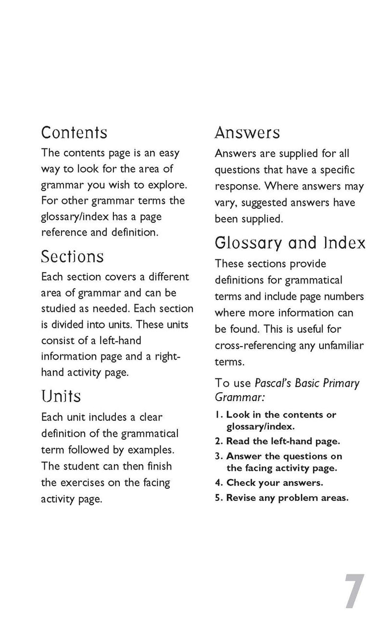 Sample inside page from Pascal's Basic Primary Grammar Years 3-6, taken from the publisher product gallery