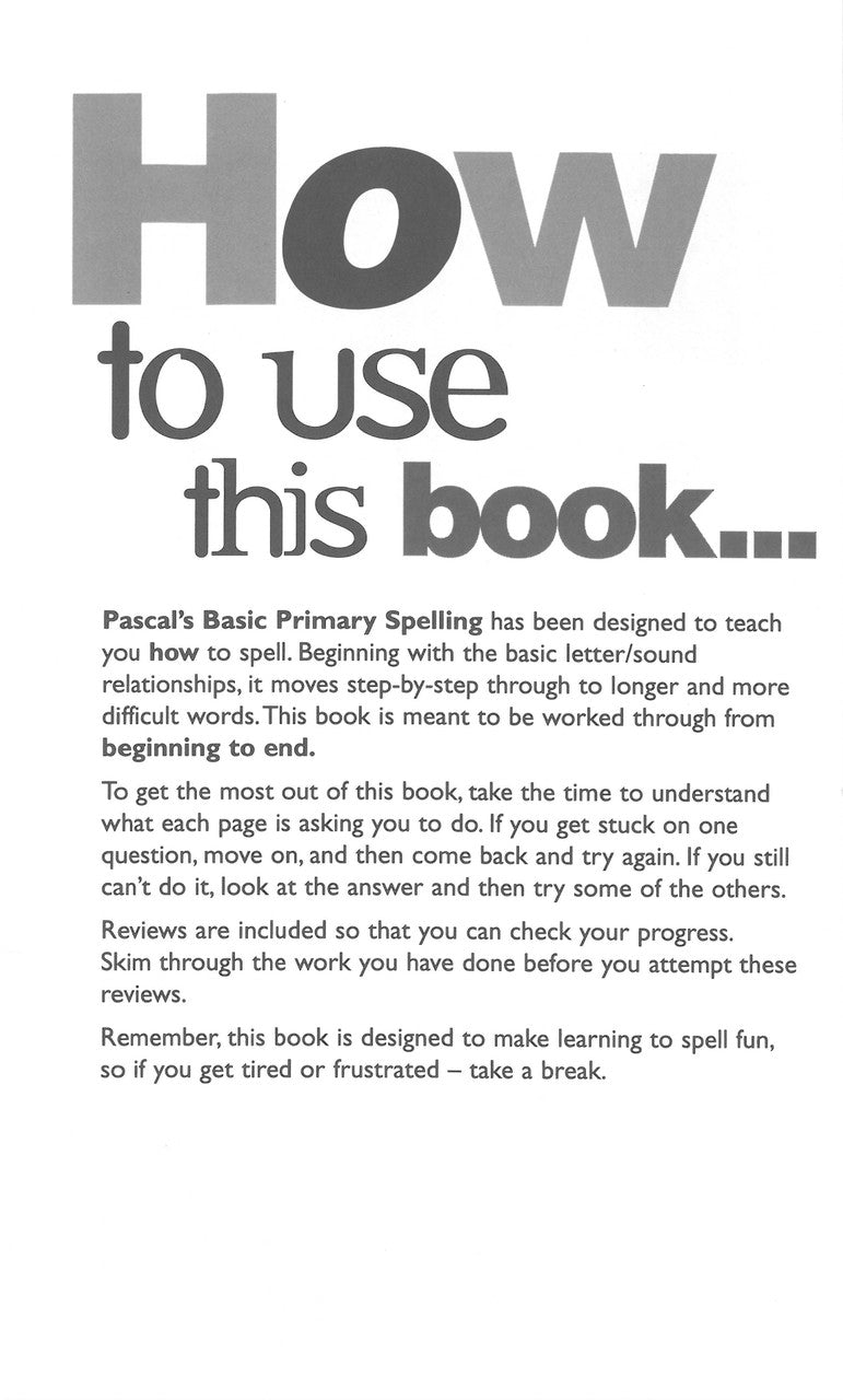 Sample inside page from Pascal's Basic Primary Spelling Years 1-4, taken from the publisher product gallery