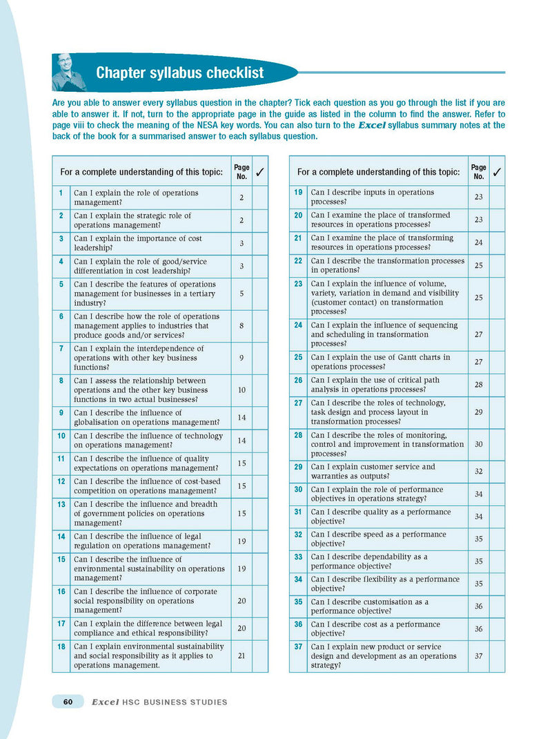 Inside page preview from the Excel HSC Business Studies Study Guide, the ninth sample page in the publisher's gallery