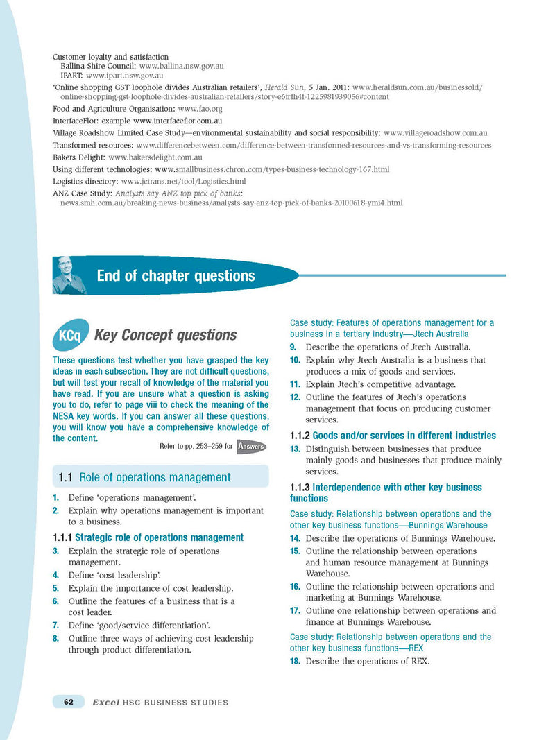 Inside page preview from the Excel HSC Business Studies Study Guide, the tenth sample page in the publisher's gallery