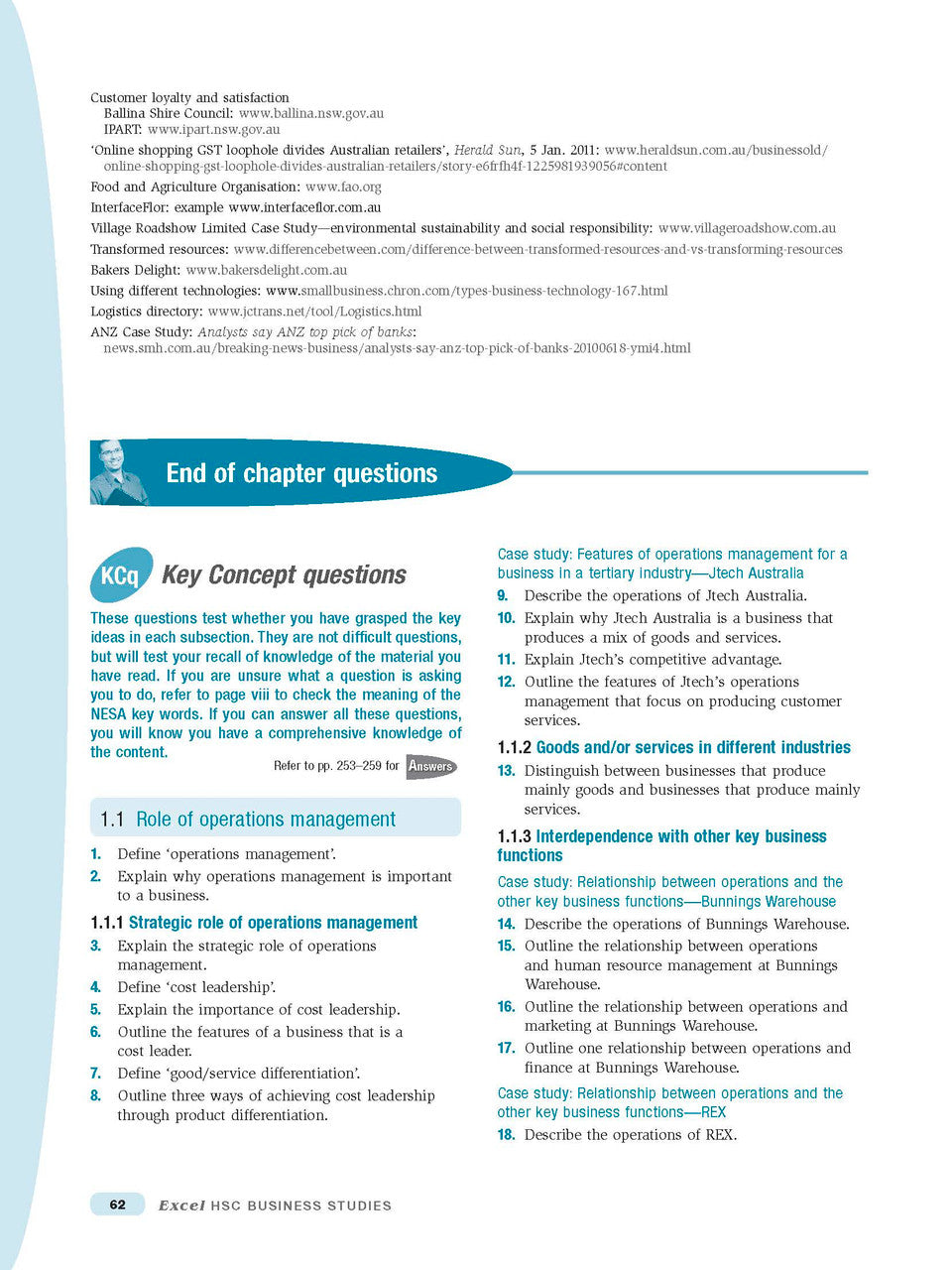 Inside page preview from the Excel HSC Business Studies Study Guide, the tenth sample page in the publisher's gallery