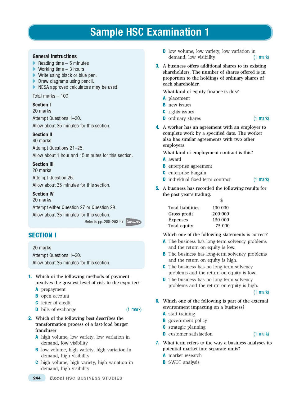 Inside page preview from the Excel HSC Business Studies Study Guide, the eleventh sample page in the publisher's gallery
