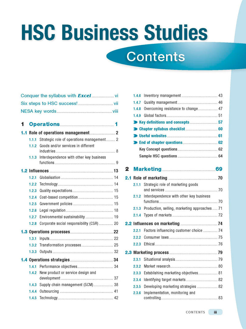 Inside page preview from the Excel HSC Business Studies Study Guide, the first sample page in the publisher's gallery