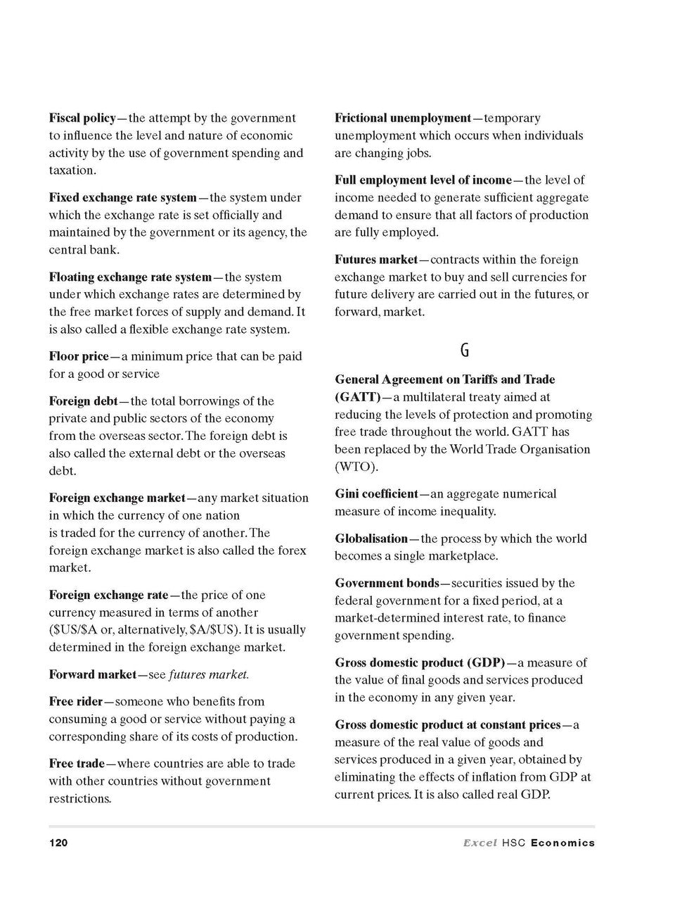 Inside page preview from the Excel HSC Economics Study Guide, the sixteenth sample page in the publisher's gallery