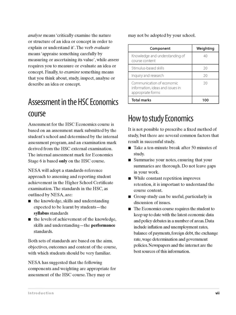 Inside page preview from the Excel HSC Economics Study Guide, the fifth sample page in the publisher's gallery